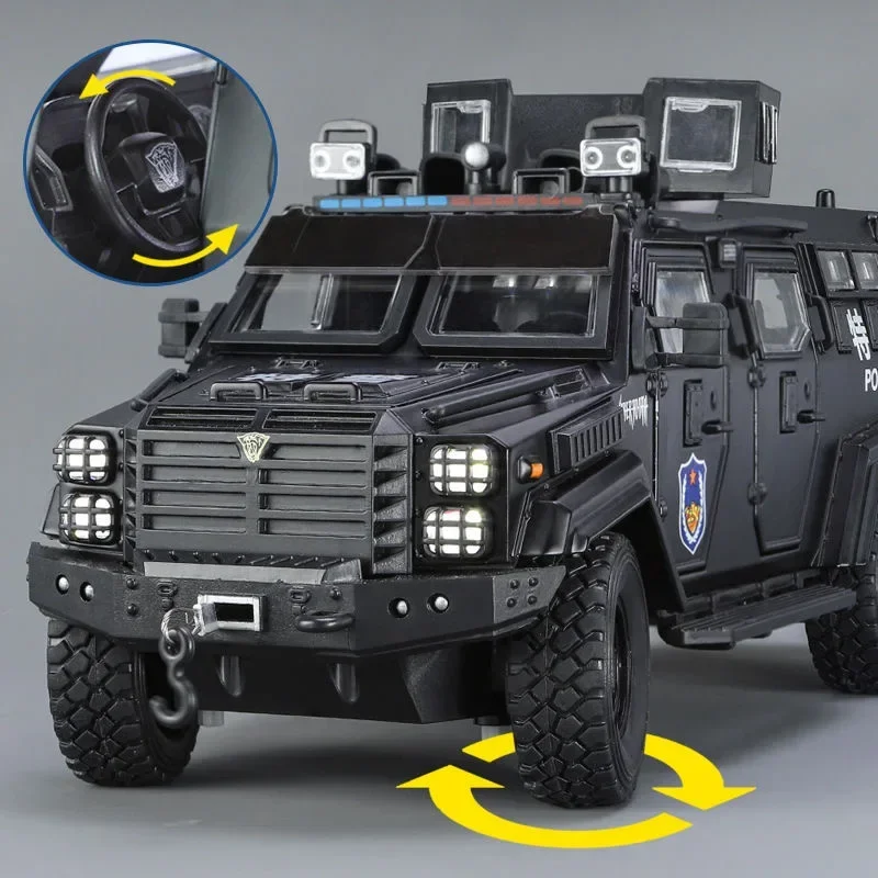 Modelo de carro anti-motim para crianças, tigre do dente de espada, carro fundido, veículo off-road, som e luz, puxar para trás, presentes