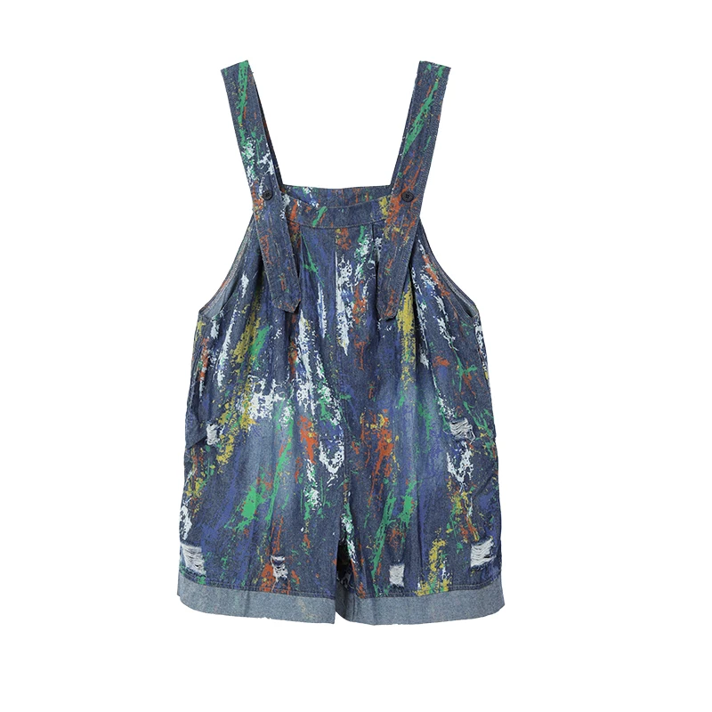 Macacão jeans feminino de verão, calças ort, cintura alta, comprimento cinco quartos, plus size, estampa personalizada, perna larga