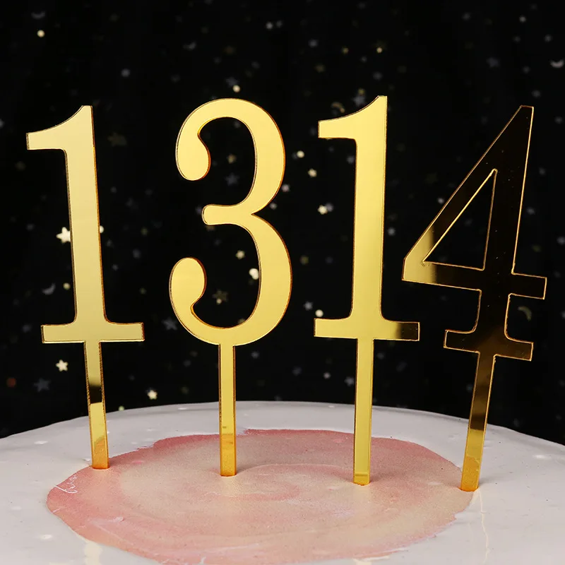 New 0-9 Number Happy Birthday Cake Topper Golden Acrylic Wedding Cake Topper Adorn For Kids Birthday Party Holiday Cake Supplies view 3