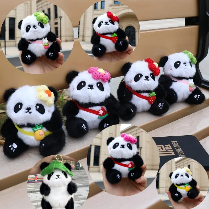 Cute Panda Plush Keychain Cartoon Kawaii Animal Soft Stuffed Doll Keyring Bag Pendant Charms Backpack Decoration Girls Gift