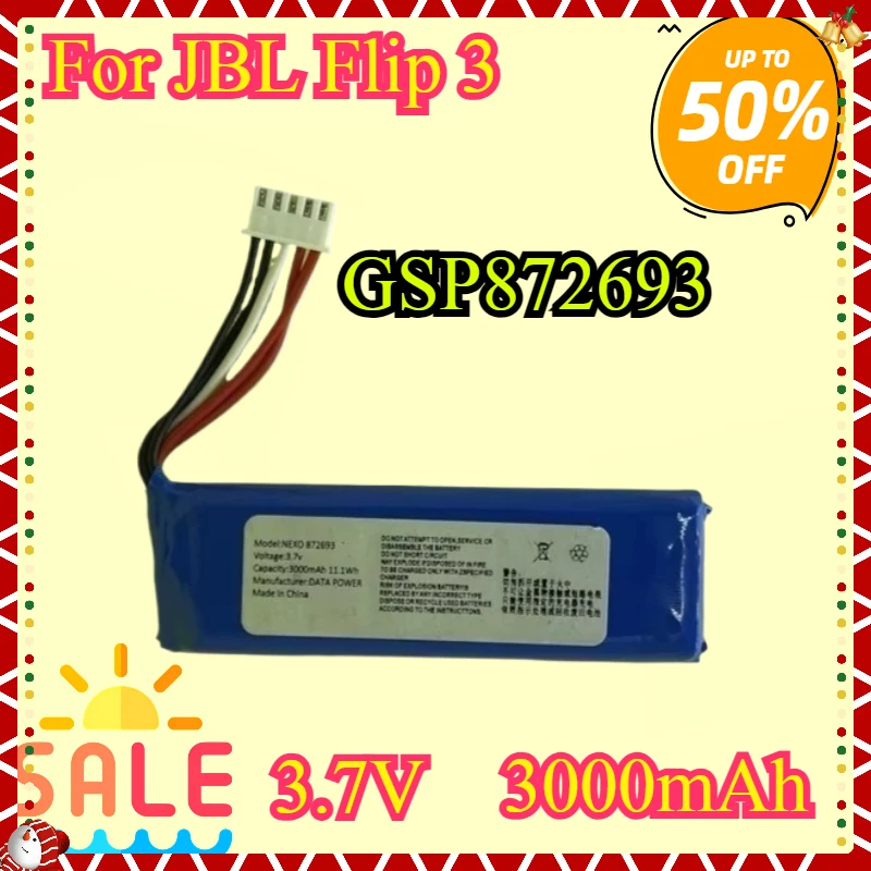 

New High Quality 3000mAh Battery GSP872693 01 Rechargeable Battery for JBL SpeakerFlip 3 Flip3 Special Edition Batteries Bateria