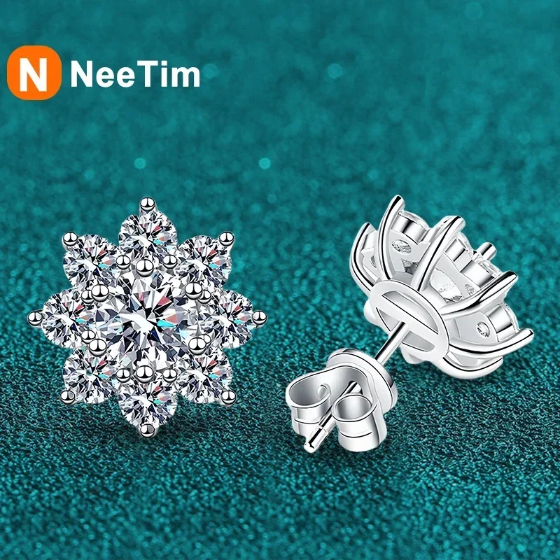 NeeTim 0.5ct Moissanite Stud Earrings For Women 925 Sterling Silver with White Gold Plated Diamond  Ear Studs Wedding Jewelry