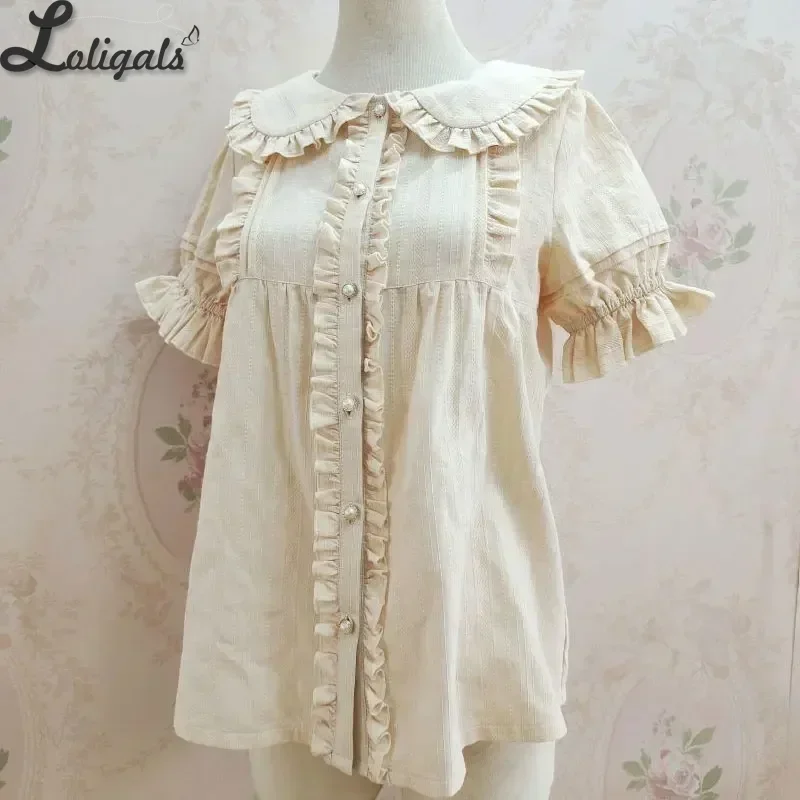 Sweet Short Sleeve Lolita Blouse Cotton Shirt for Women by Yiliya