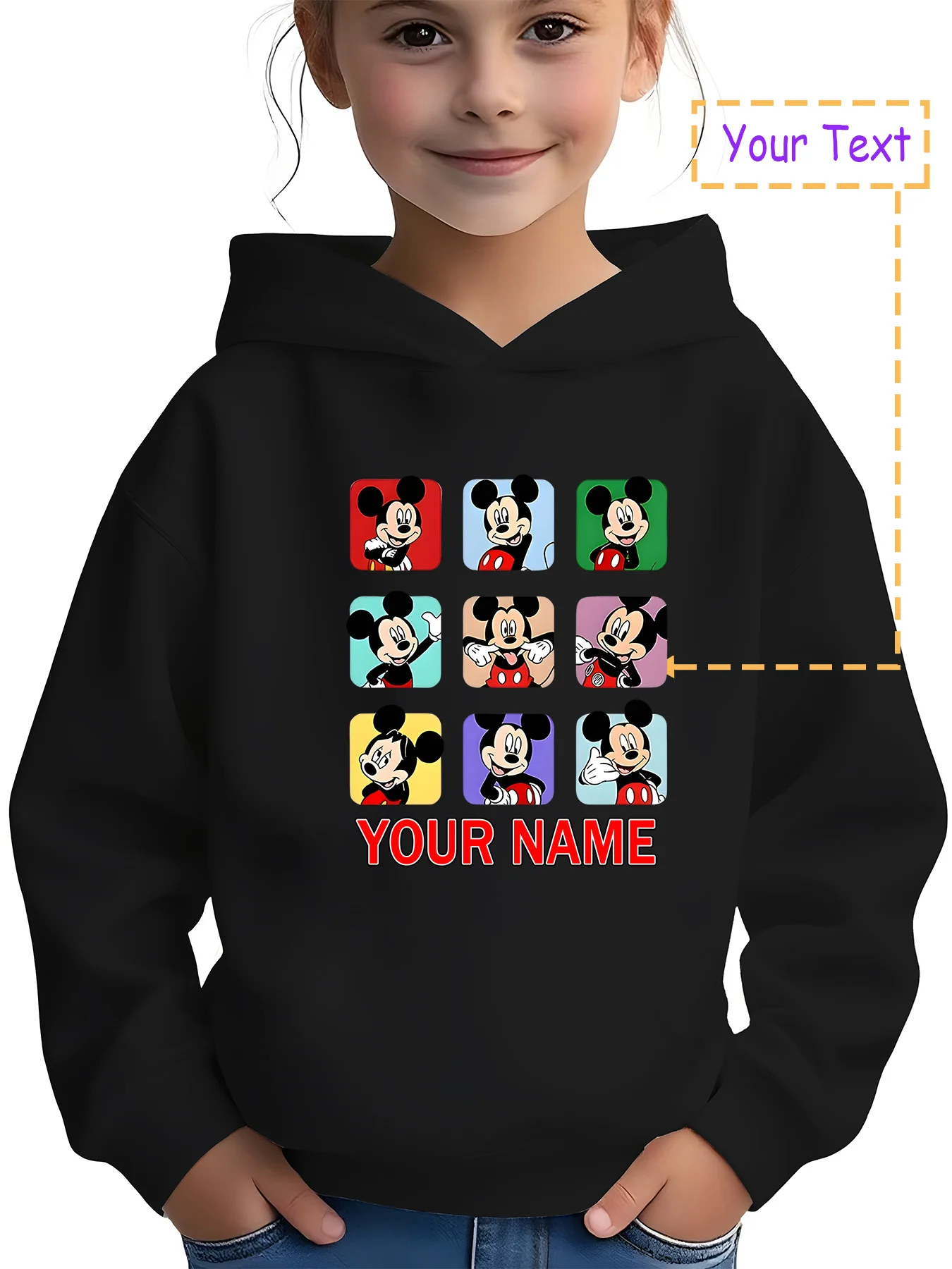 

MINISO Colorful Mickey Matrix Hoodie - Nine-grid Mickey design, trendy color blocking, perfect for school and casual settings. C