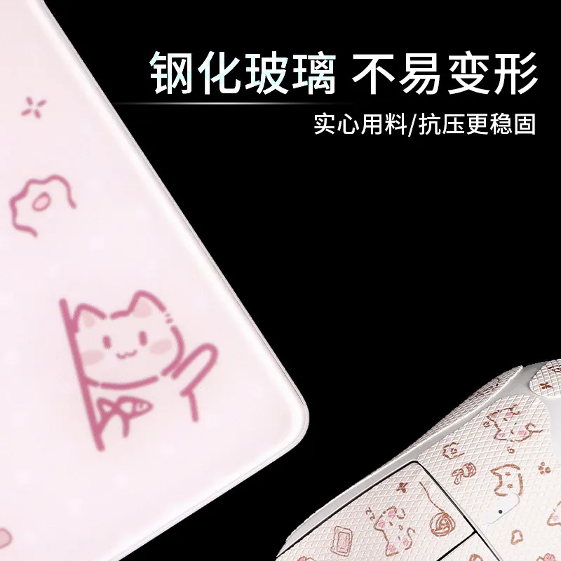Kawaii Cartoon Kitten Anime Glass Mouse Pad Gaming Pad Smooth Frosted Surface Waterproof Desk Tempered Multiple Size Optional