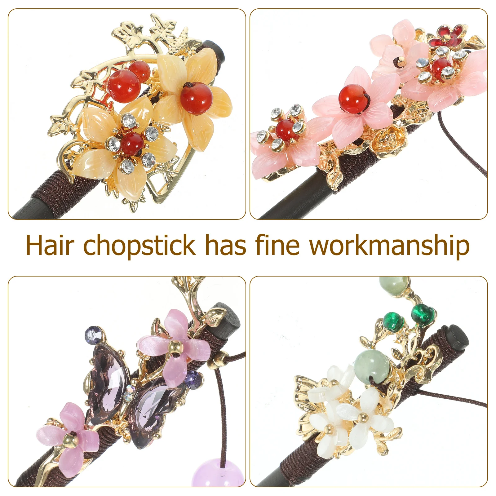 

4Pcs Elegant Chinese Style Hair Chopsticks Vintage Flower Hair Sticks Decorative Accessories for Women Stylish