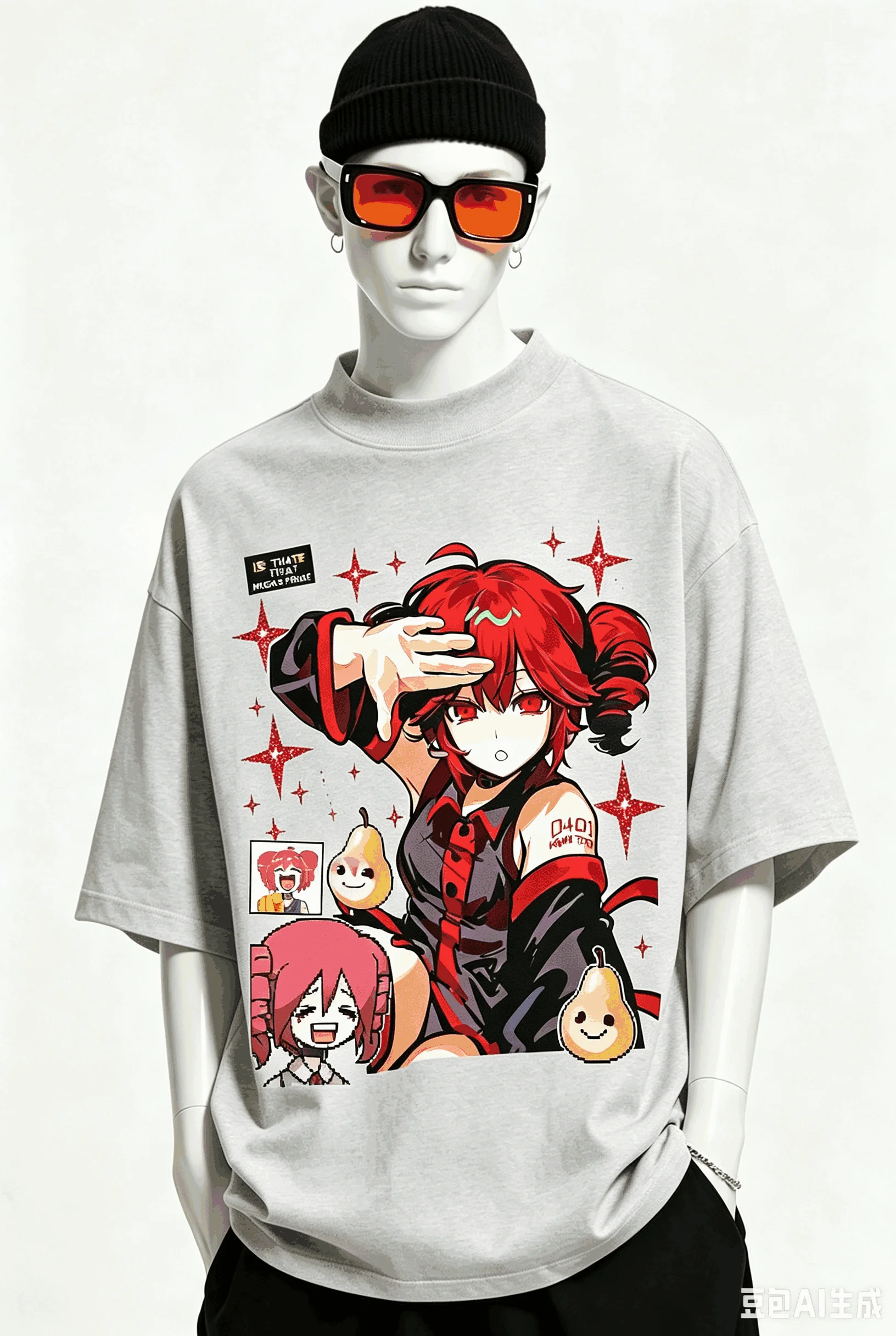 Kasane Teto Übergroßes Unisex-T-Shirt mit Grafikdruck und Rundhalsausschnitt für Männer und Frauen, hochwertige Y2k-Kurzarm-Streetwear aus weicher Baumwolle – Detail 22
