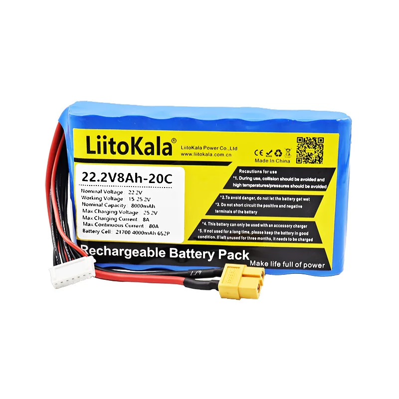 LiitoKala 8000mAh 6S 10C 20C 22.2V XT60 21700 4000mAh 10C 6S2P Li-ion Battery RC Battery Pack for RC Boat Cars Drone