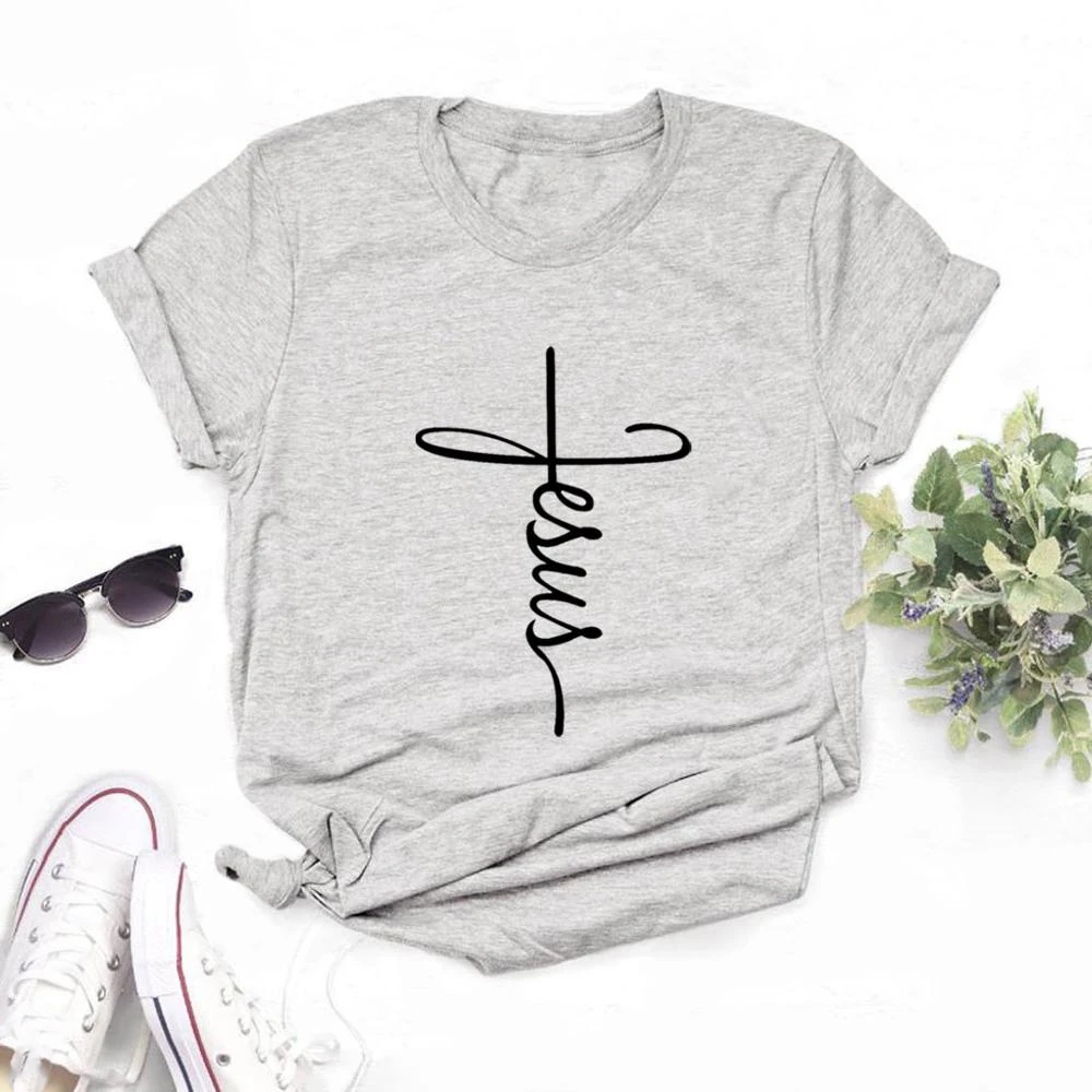 Jesus Cross Cotton T-Shirts Christian Printed Men Women Casual Short Sleeve T Shirt Oversized Harajuku Unisex Tees Tops Clothing