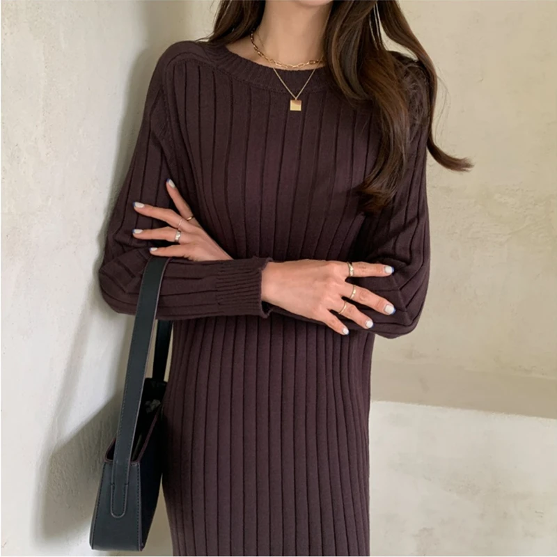 

Autumn Warm Korean Clothing Woman 2022 Vintage Dresses Knitted Elegant Solid New Thick Sweater Dress Women Winter Vestido Female