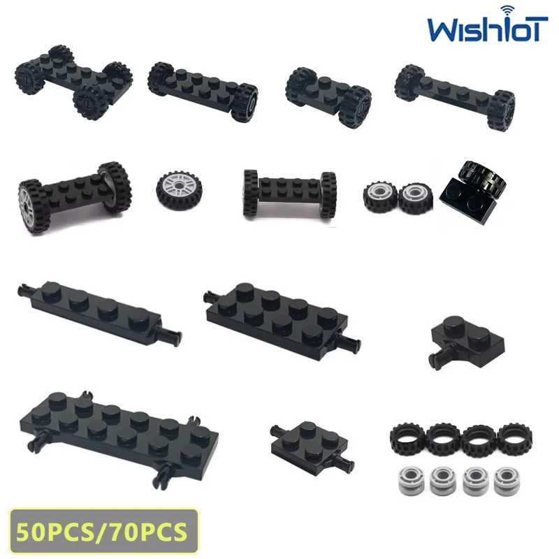 

70PCS/50PCS Wheel Tire Model Building Blocks Parts 21445 2926 4600 30157 Pin Axle Cars Base Assembled MOC Bricks Toy Accessories
