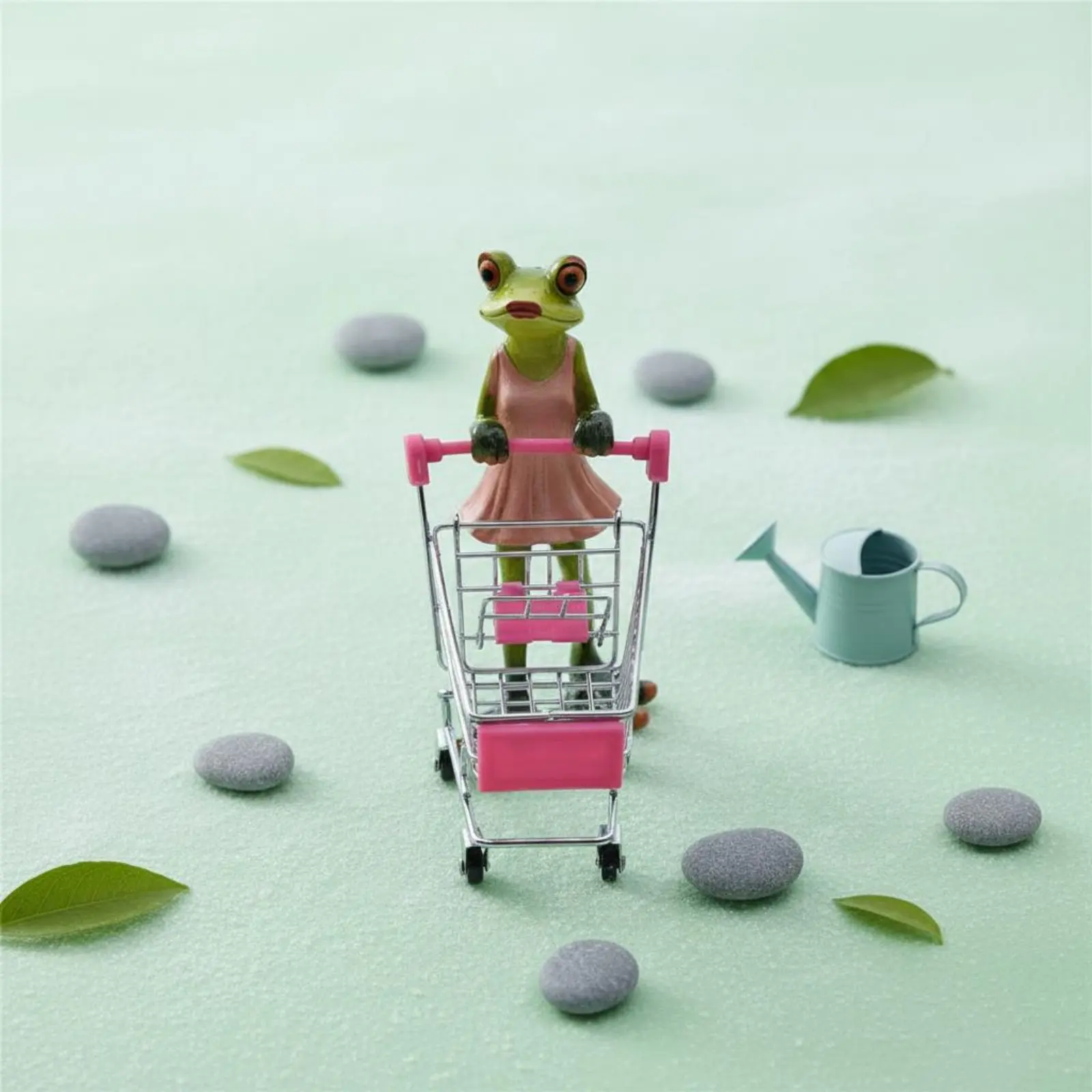 

Frog Pushing Shopping Cart Figurine Sturdy Resin Frog with Shopping Trolley Decoration House Decoration Great Gift Notion