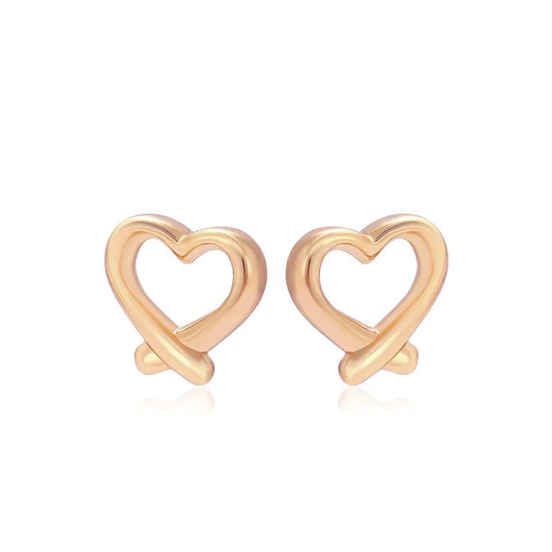 Wholesale Price-- 24 k / 18 k Pure Gold Plated Simple Heart Stud Earrings For Women Fashion Jewelry