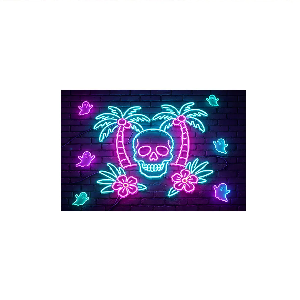 Neon Light Wall Sticker Palm Tree Skeleton Purple Glow Tropical Halloween Wall Decal Removable Peel and Stick Home Decor view 6