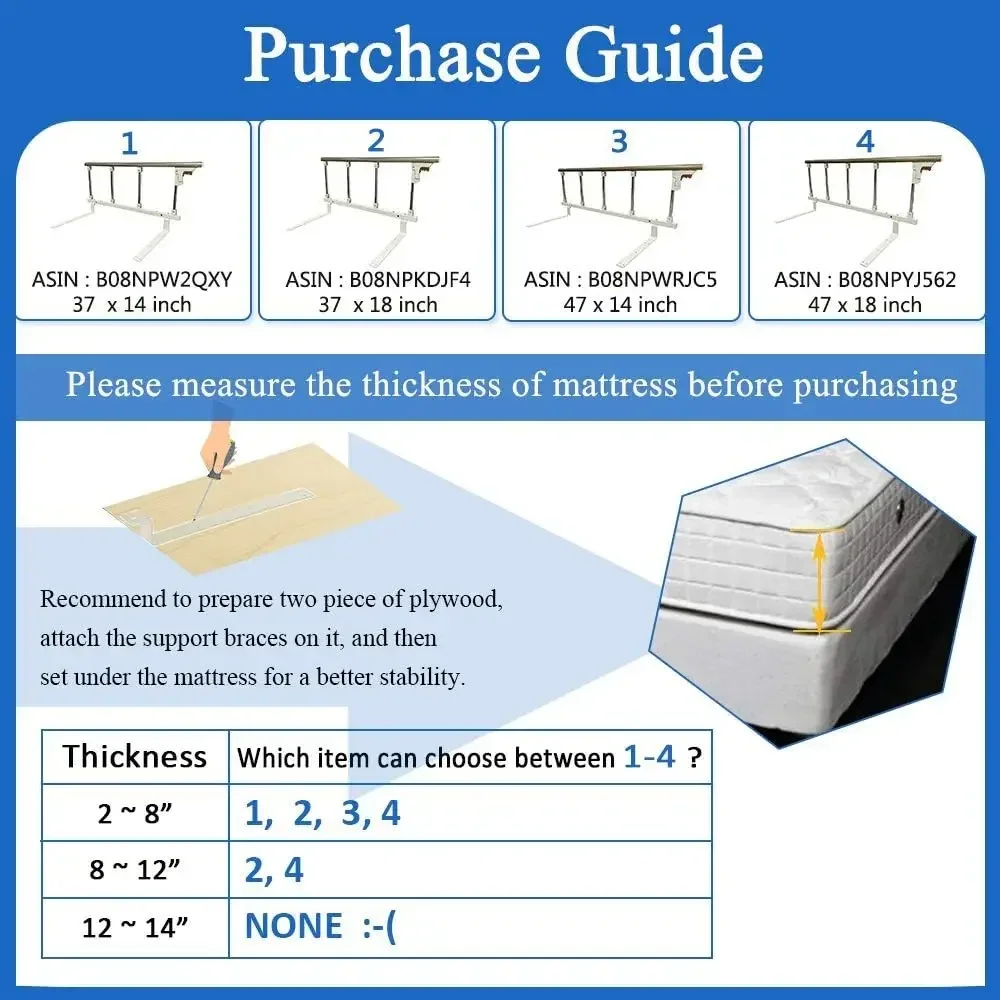 Rails for Elderly Adults Safety Seniors, Bed Cane Assist Rail Half Bed Side Guard Railing, Bedrail Adjustable Handle Fold Down R