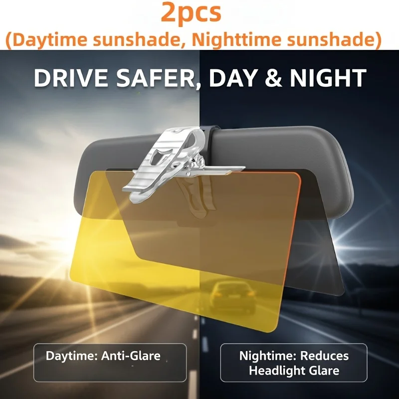 2pc Two-In-One Car Sun Visor Polarized Sun Visor Transparent Anti-Glare Adjustable Day Night Driving for Auto Safety Driving