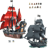 Pirates Of The Caribbean Ship Queen's Revenge Warship Black Pearl Sailboat Building Block Bricks MOC 4195 Assembly Toys Kid Gift