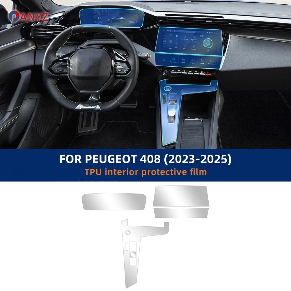 Film de protection d'écran GPS pour Peugeot 408 2023 2024 2025, film trempé pour écran de navigation, autocollant TPU pour panneau de changement de vitesse, film intérieur