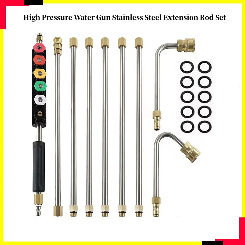 

Stainless Steel High-Pressure Water Gun Nozzle Extension Rods Set Car Washer Extender Exterior Wall Eaves Cleaner Extension Rod