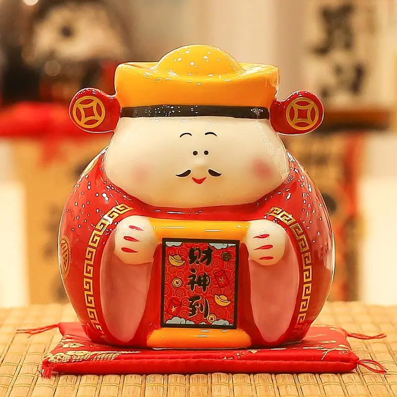 

Ceramic God of Wealth Decoration Household Office God of Wealth Modern Simplicity Desktop Piggy Bank Store Opening Gift Box New