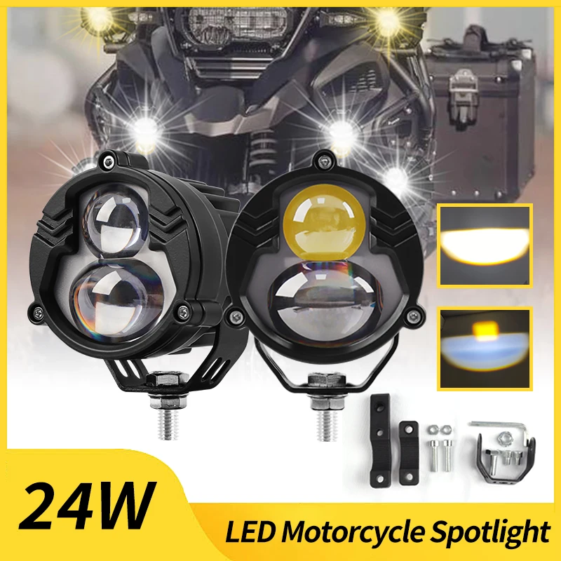 

9-80V LED Motorcycle Spotlight Headlight Dual Color Laser Fog Lamp Projector Lens Scooter Car Pickup Truck Additional Light