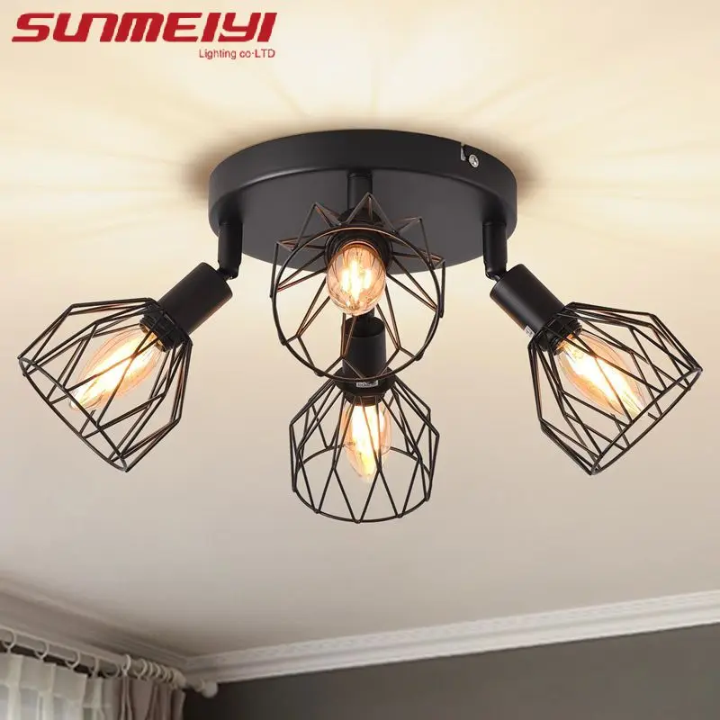 LED Ceiling Light Fixture Black Iron Farmhouse Kitchen Dining Table Hallway Bathroom Bedroom E14 Bulb Ceiling Light