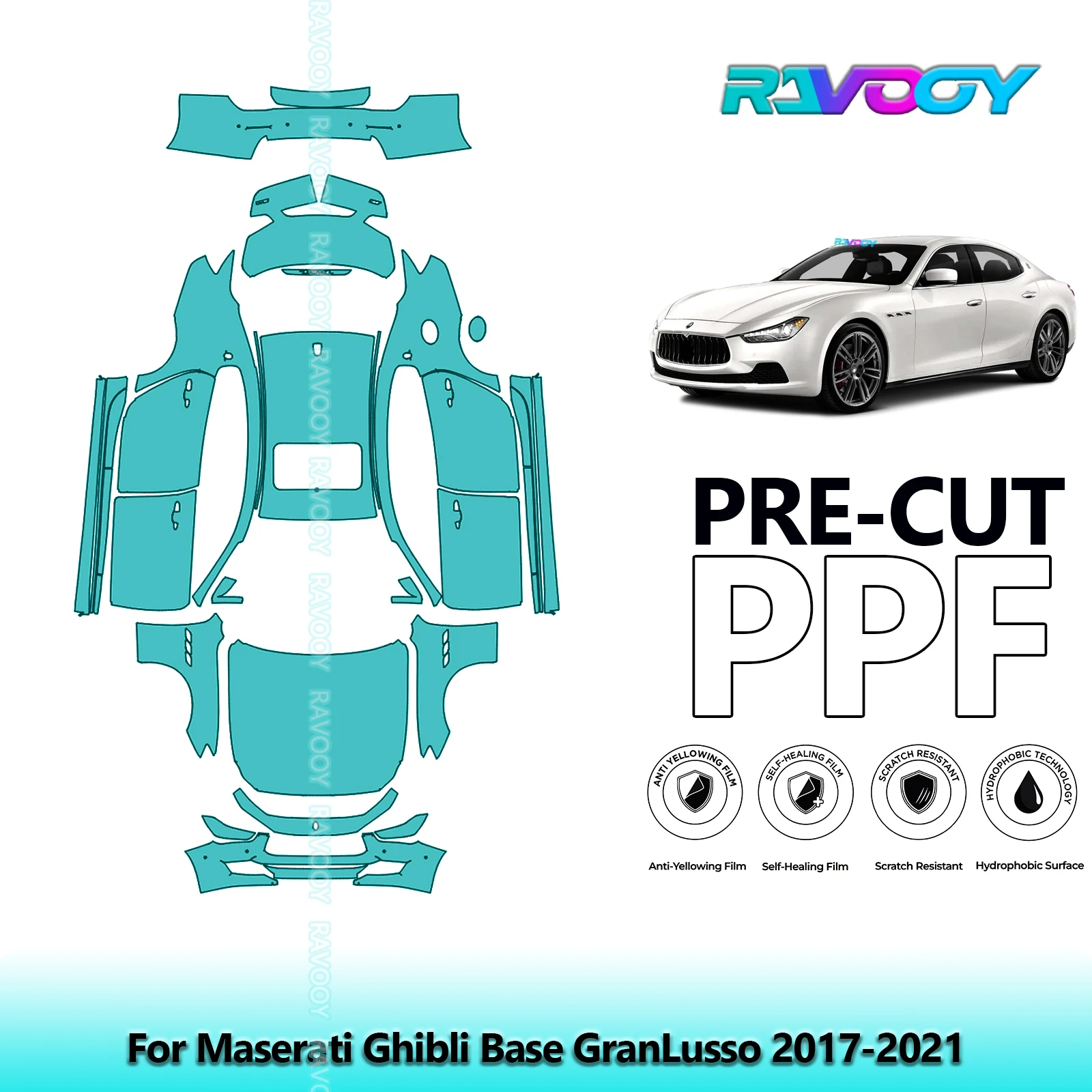 

8.5Mil Precut PPF Paint Protection Film Full Vehicle For Maserati Ghibli Base GranLusso 2017-2021