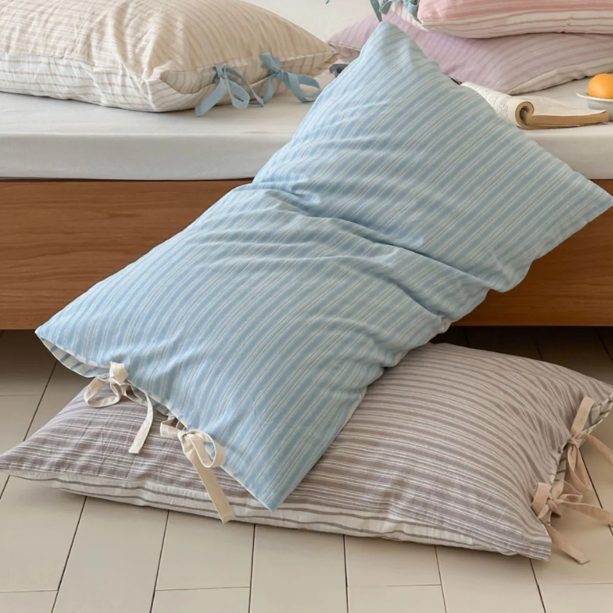 2pcs Pure Cotton Pillowcase with Bow Knot ing Design for Adults Princess Kids Breathable Dustproof Pillow Core Cover 48x74cm