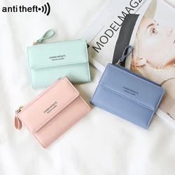 RFID Anti-Theft Short Card Bag for Women, Brush, PU, Solid Color, Zipper Buckle, Multi-functional Fashion, Small Purse