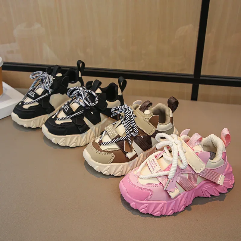 New Arrival Children Sneakers Pretty Silhouette Girl Running Shoes Pink Black Khaki Trendy Kids Shoes Boys Training Shoes