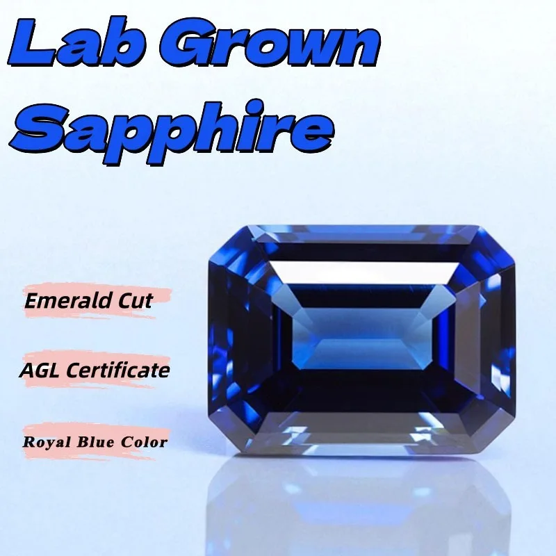 

Lab Grown Sapphire Royal Blue Emerald Cut Loose Gemstone for DIY Charms Jewelry Making Main Materials Selectable AGL Certificate