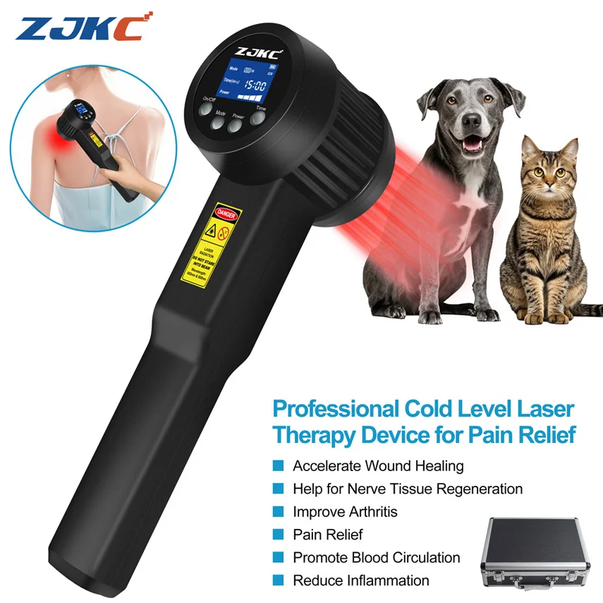 ZJKC 8W/8000mW Cold Laser Treatment for Back Pain Shoulder Neck Joint Red Near Infrared Light Laser Therapy 650nmx10+808nmx15