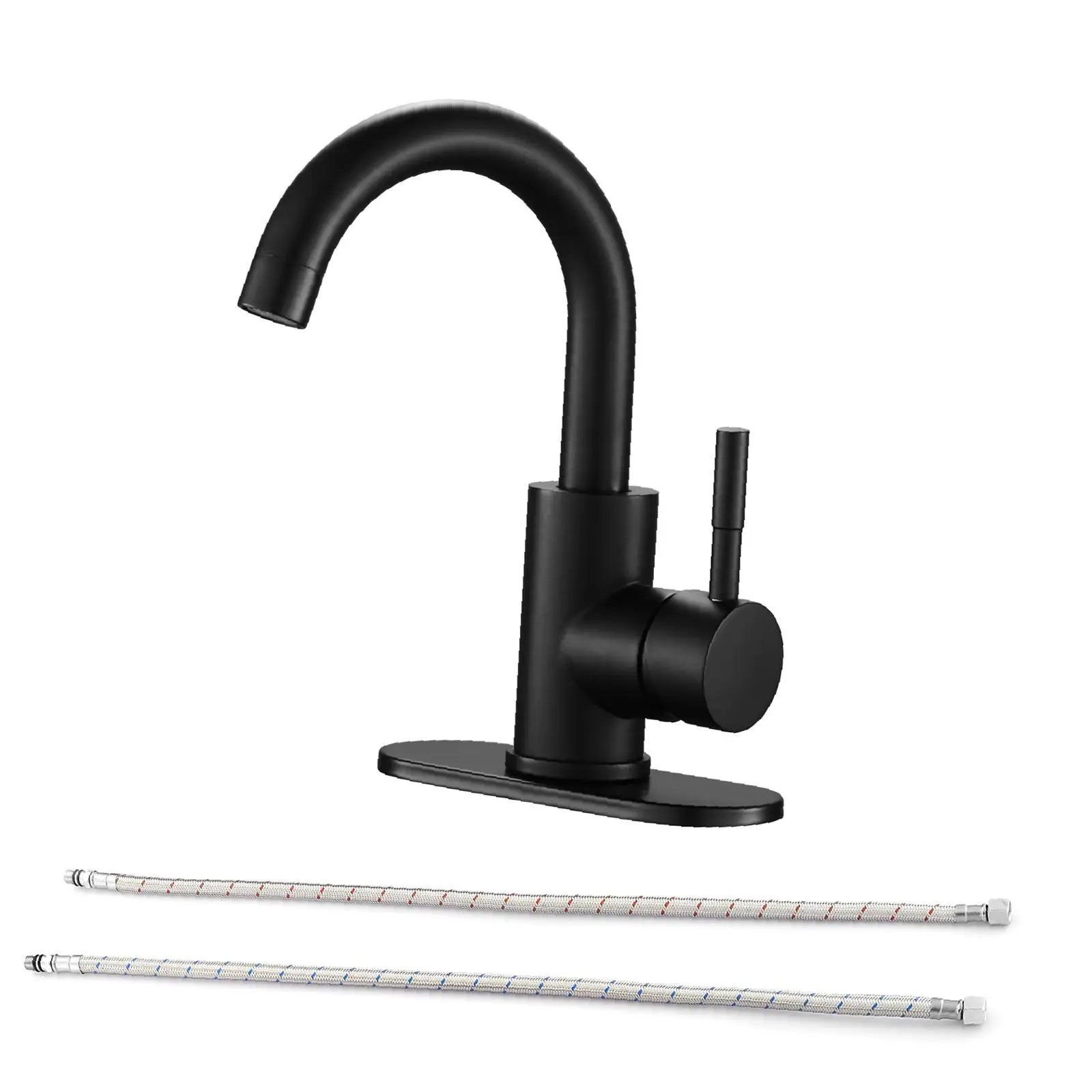 صنبور حمام أسود بفتحة واحدة ومقبض واحد، أسود مطفي