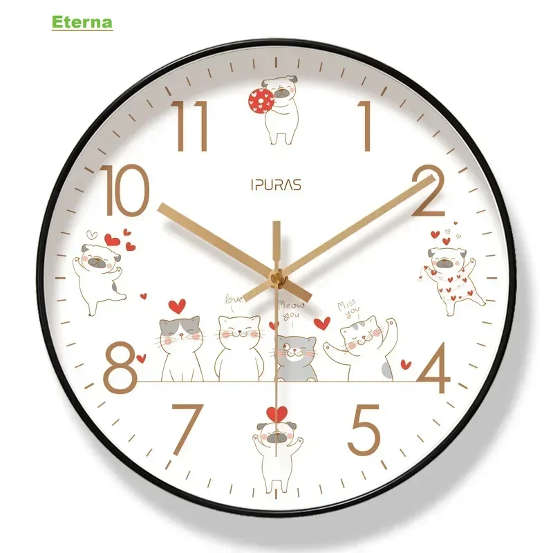 Silent Quartz Wall Clock Cute Cat Nordic Minimalist Sweep Second for Living Room Home Decor
