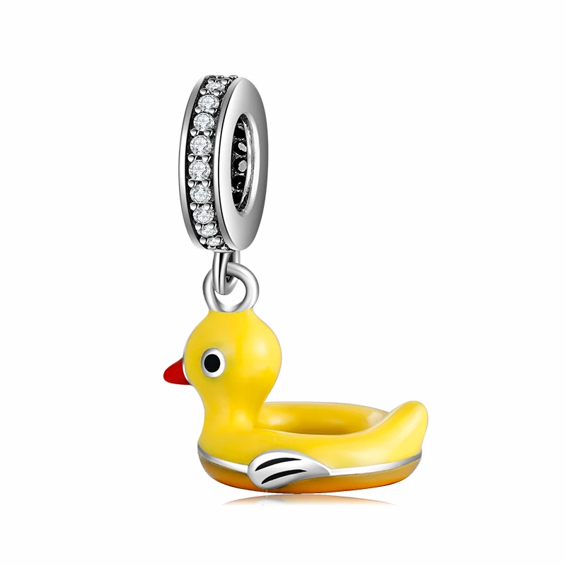 Hot 100% 925 Sterling Silver Enamel Flamingo Little yellow duck Charm Beads Fit Original JIUHAO Charms Bracelets Jewelry Making