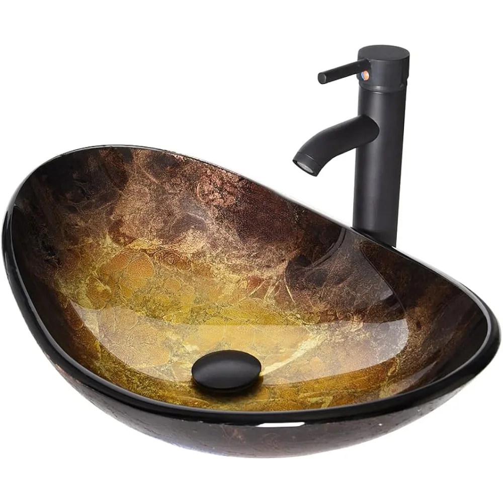 

Bathroom Accessories Boat Shape Bathroom Artistic Glass Vessel Bowl Basin With Free Oil Rubbed Bronze Faucet and Pop-up Drain