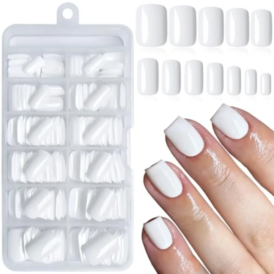 

240pc White Press on Nails Short Fake Nails Square Glue on Nail Short Acrylic Nails Press ons Nail Tips Full Cover False Nail W