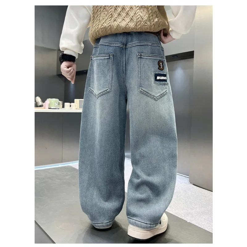 Herbst Kinder Jungen Jeans UNITIM Vielseitige Taschen Junge Teenager Jungen Gerade Hosen Lose Elastische Taille 4-14 Jahre Jungen Freizeithose – Detail 16