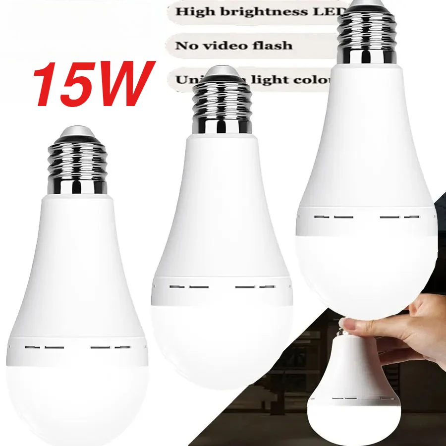 E27 LED Rechargeable Emergency Light Bulb with Hook Portable Camping Lantern Auto-On, Power Outage Backup for Car Repair Tent