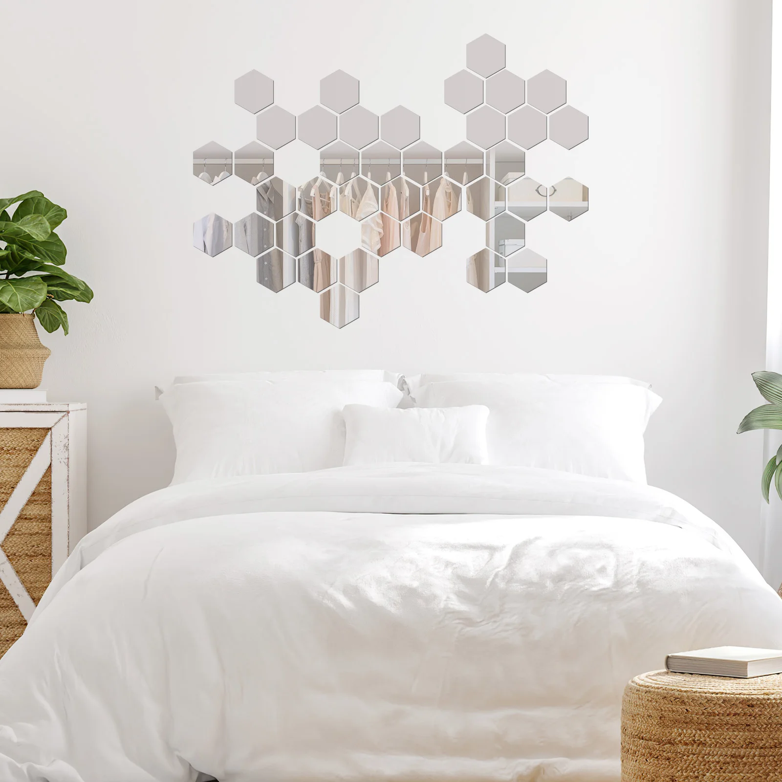 

36Pcs Acrylic Mirror Wall Stickers Hexagon Self Adhesive Decorative Tiles for Living Room Bedroom Wall Decals Mirror Sticker