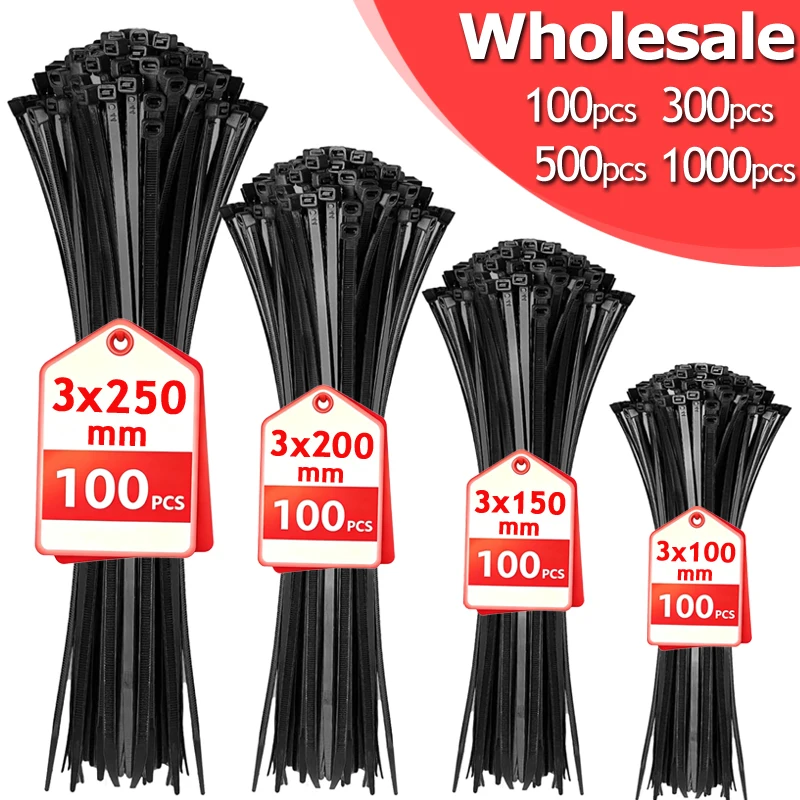 100-1000 Stück Kabelbinder, hochfeste Bindebänder, Kunststoff-Kabelbinder in Schwarz & Weiß für Auto, Garage, Outdoor, Bauernhof, Pflanzenbefestigung