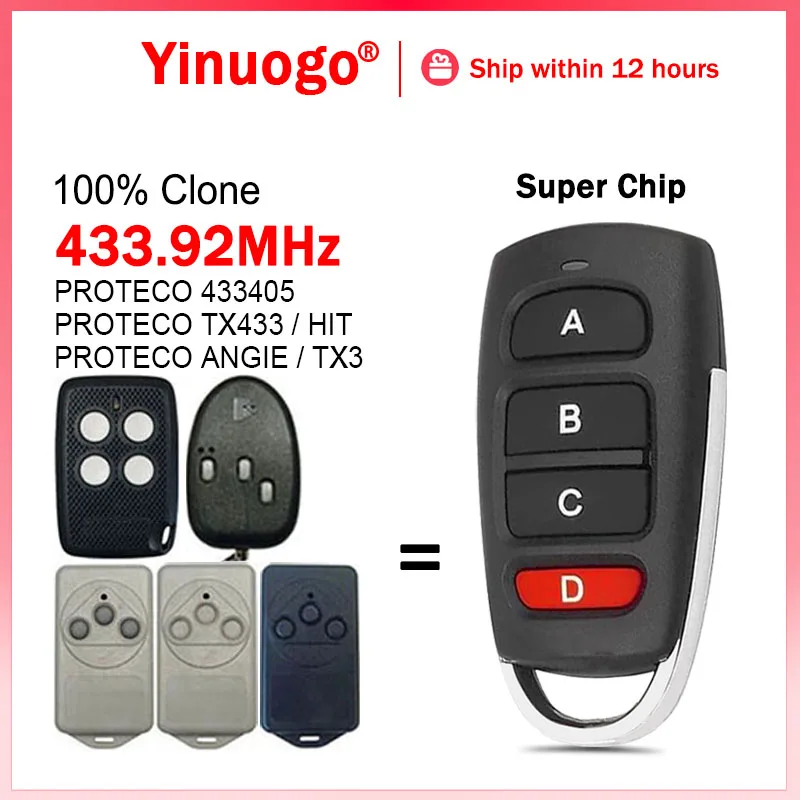 

For PROTECO TX433 HIT TX3 433405 ANGIE Remote Control Garage Door Command 433MHz Fixed Code Copy PROTECO Gate Opener