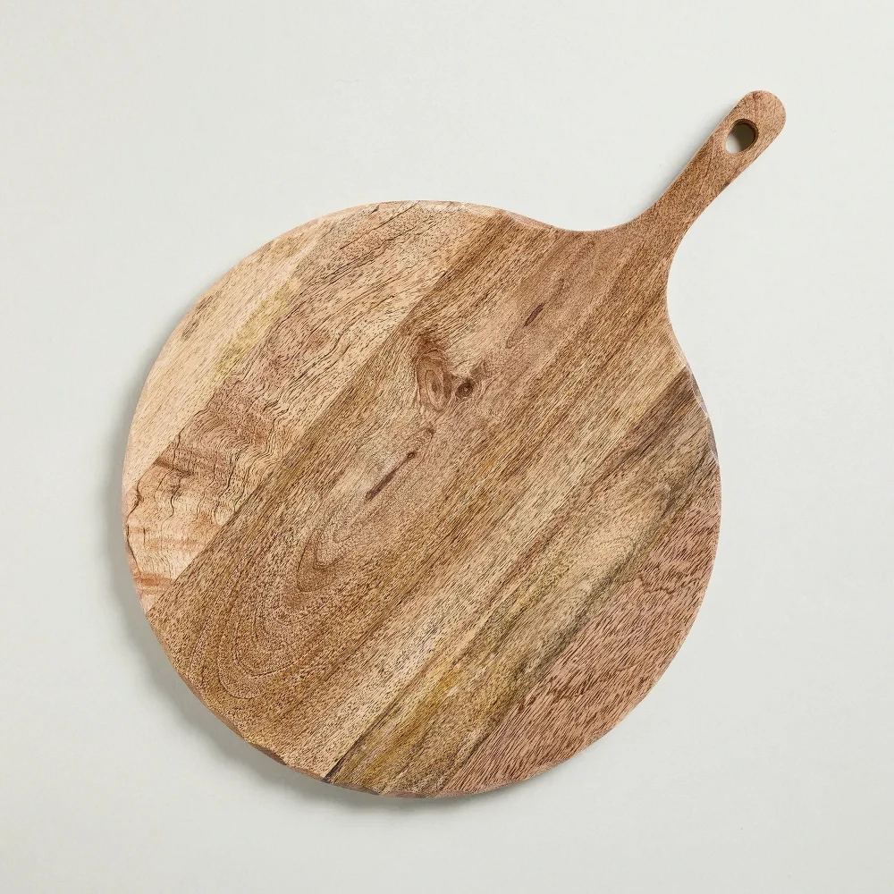 

Round Mango Wood Cutting Board with Handle,Wooden Bread Charcuterie Board with Carved Edge,Decorative Chopping Board for Kitchen