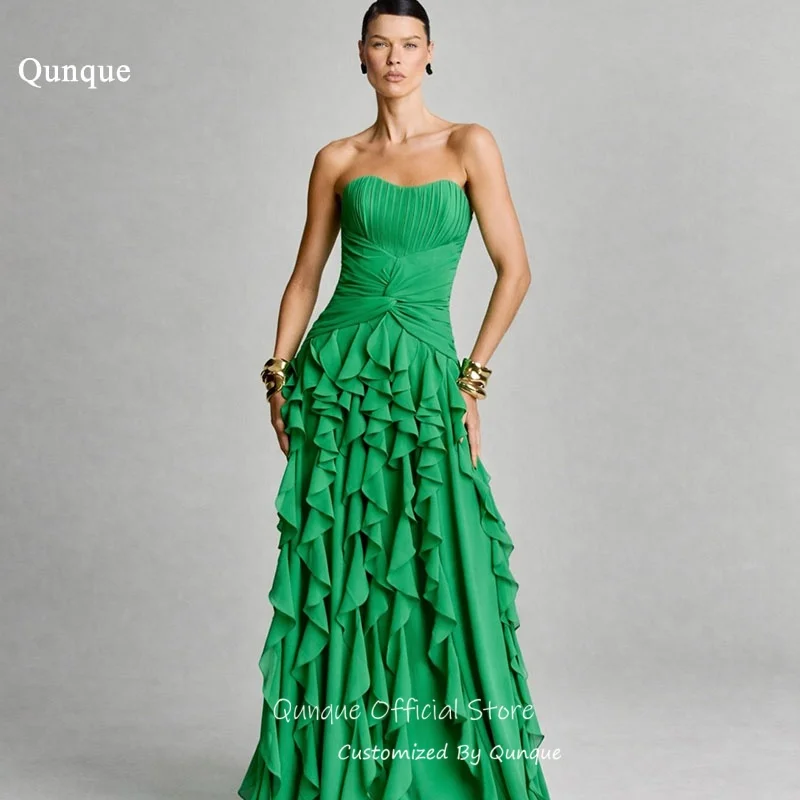 

Qunque Green Tiered Ruffle Chiffon Evening Dress A Line Flowy Vestidos De Fiesta Elegantes 2026 Maxi Robes De Soirée Customized