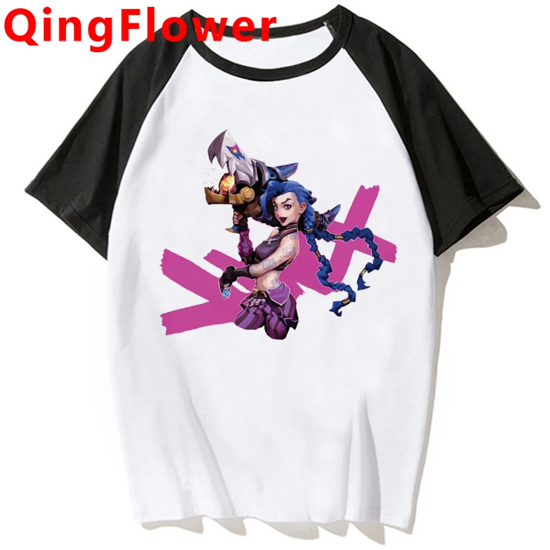 Anime Jinx Arcane Kawaii Graphic T Shirt Men Harajuku Goth Aesthetic T-shirt 90s Hip Hop Unisex Tshirt Streetwear Top Tees Male