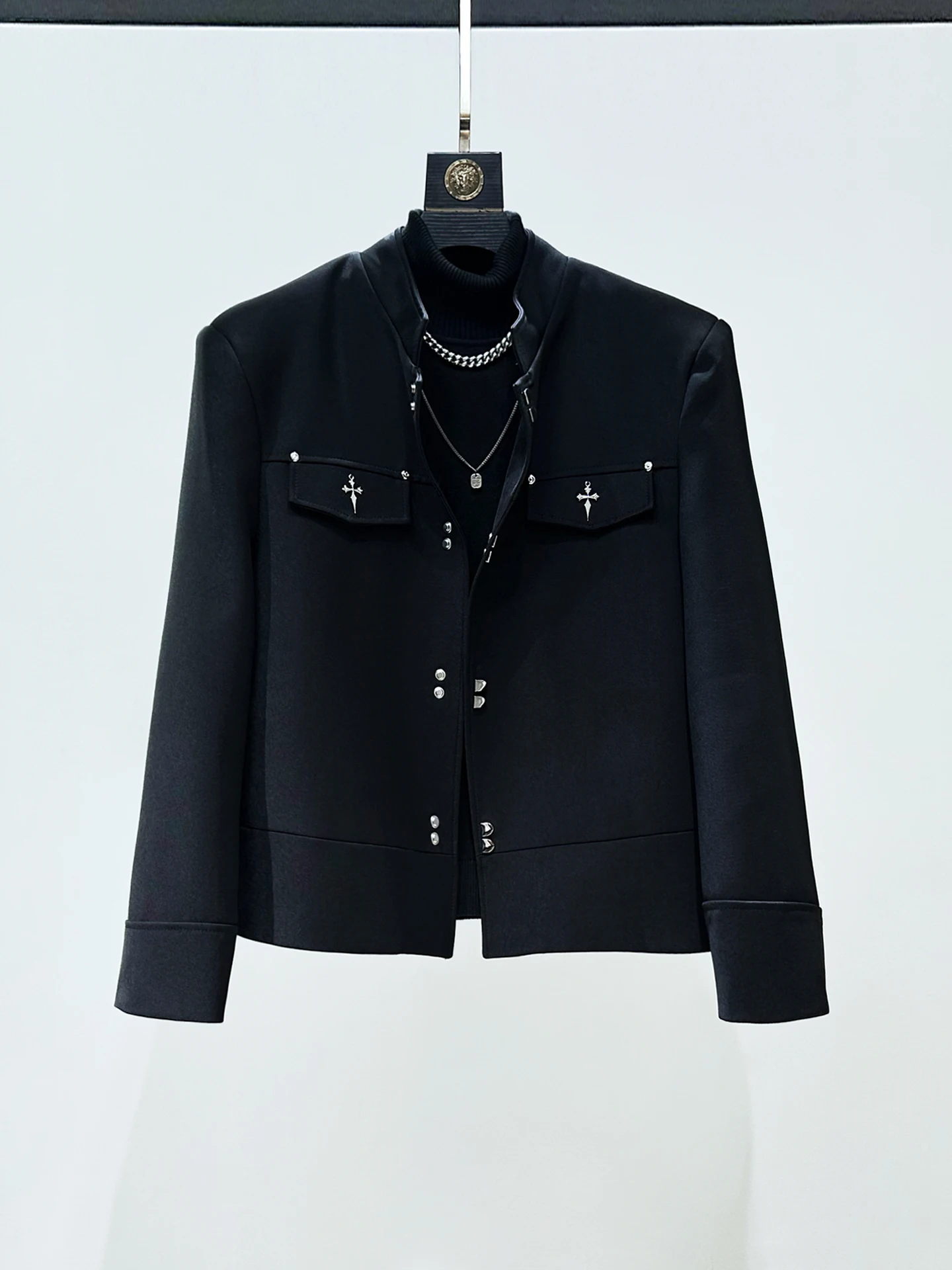 

Модный мужской костюм-пиджак Original Trendy Brand с металлическими пуговицами, подплечниками и воротником-стойкой, весна-осень, новый китайский стиль, повседневный.