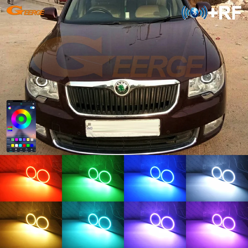 For Skoda Superb 2 II 3T4 3T5 2008 2009 2010 2011 2013 Bluetooth APP Ultra Bright Multi-Color RGB Led Angel Eyes Kit Halo Rings