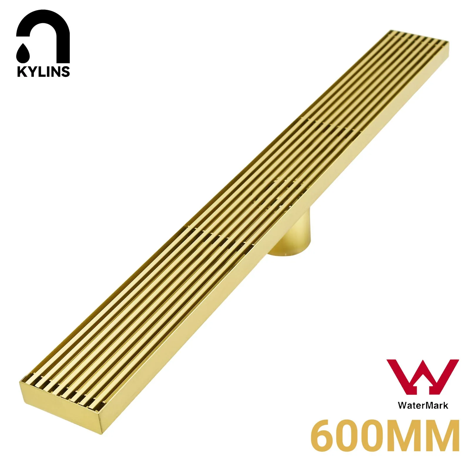 **Sydney Stock** KYLINS Shower Grate Brushed Gold 600mm Slim Linear Stripe Fence Floor Drain 50mm Outlet