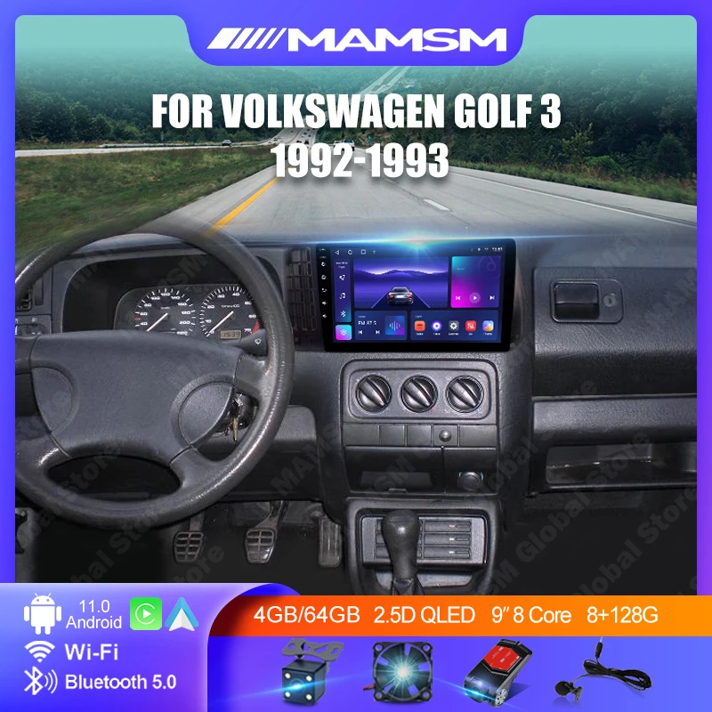 MAMSM для Volkswagen Golf 3 1992 1993 Android 13 автомобильный радиоприемник видео аудио плеер навигация GPS Carplay 4G Wi-Fi 2din DVD авторадио