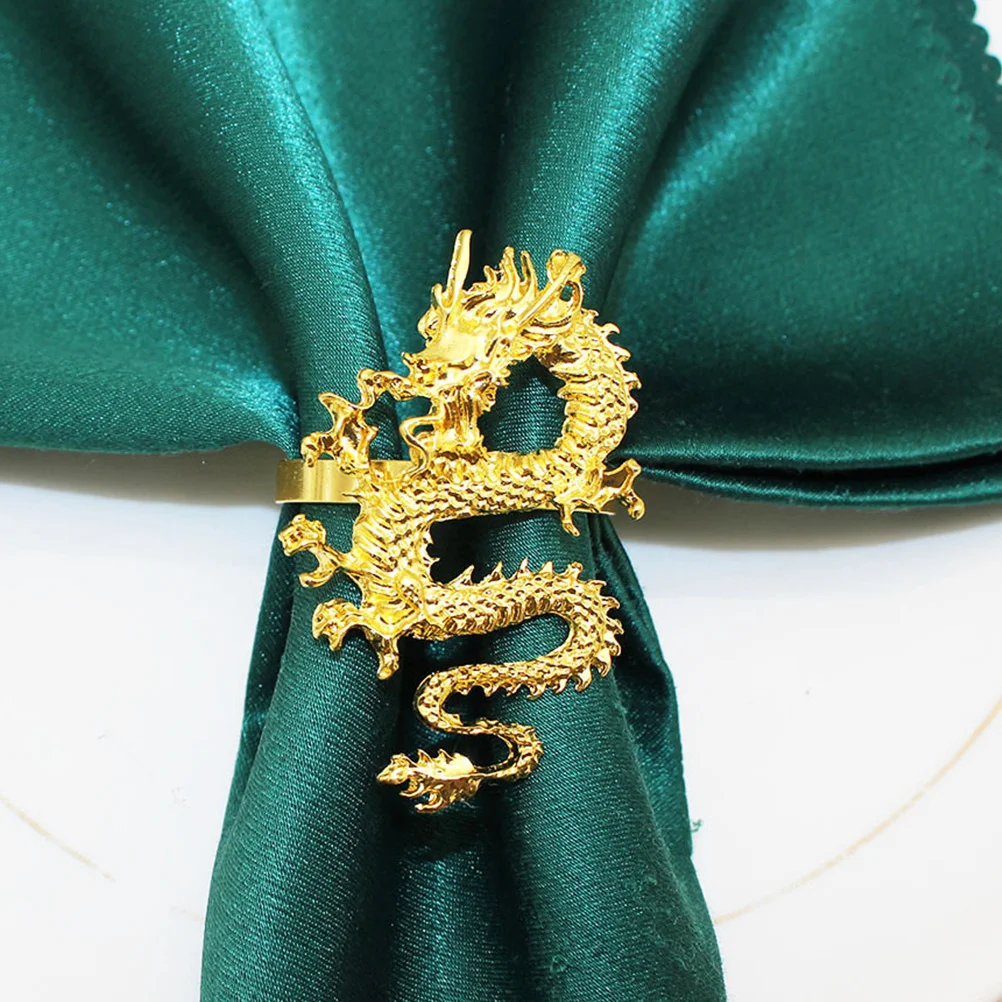 

4Pcs Chinese Dragon Napkin Rings Elegant Dining Table Napkin Holders Party Serviette Ring Set Decorative Table Decor